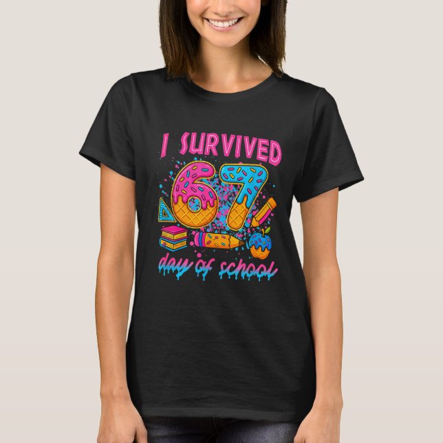 I Survived 67 Days Of School Funny Meme Ice Cream  T-Shirt (Front)
