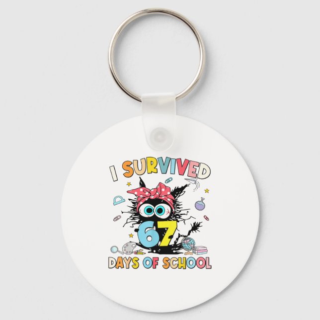 I Survived 67 Days Of School Funny Meme Teacher St Key Ring (Front)