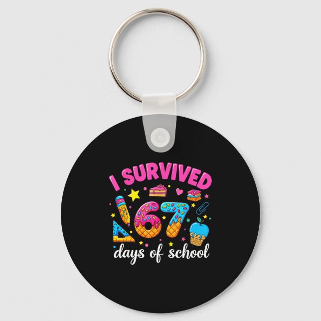 I Survived 67 Days Of School Funny Meme Teacher St Key Ring (Front)