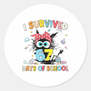 I Survived 67 Days Of School Funny Six Seven 6 7 M Classic Round Sticker