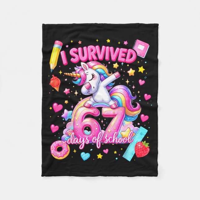 I Survived 67 Days Of School Funny Six Seven Teach Fleece Blanket (Front)