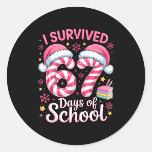 I Survived 67 Days Of School Funny Student Winter Classic Round Sticker