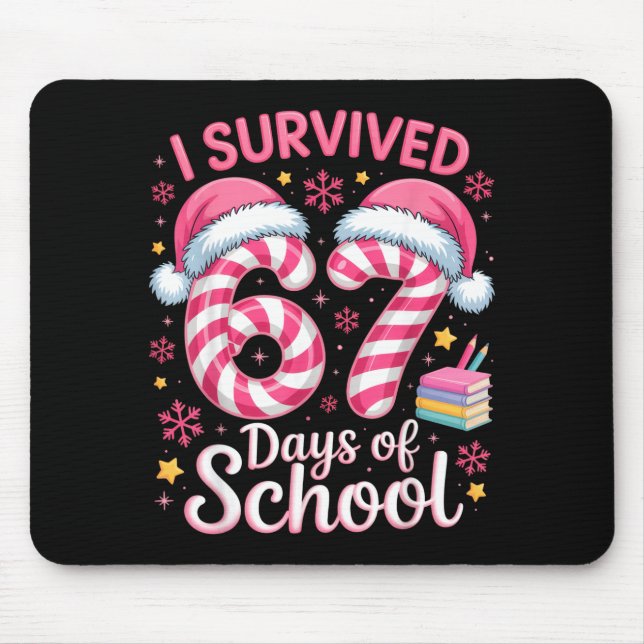 I Survived 67 Days Of School Funny Student Winter  Mouse Mat (Front)
