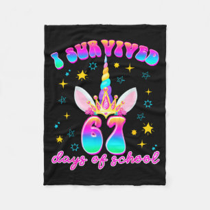 I Survived 67 Days Of School Funny Unicorn Six Sev Fleece Blanket