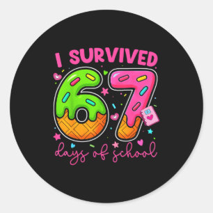 I Survived 67 Days Of School Ice Cream Drip Boy Gi Classic Round Sticker