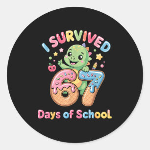 I Survived 67 Days Of School Ice Cream Drip Dino R Classic Round Sticker
