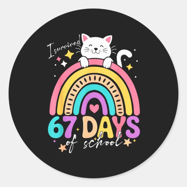I Survived 67 Days Of School Kids Kitten Cat Cool  Classic Round Sticker (Front)