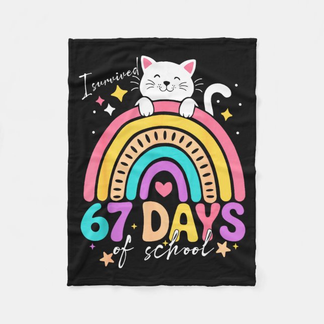 I Survived 67 Days Of School Kids Kitten Cat Cool  Fleece Blanket (Front)