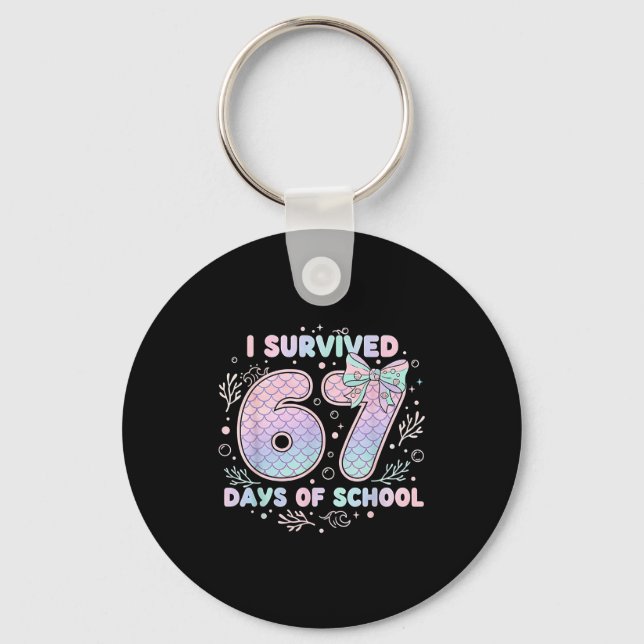 I Survived 67 Days Of School Mermaid Coquette Bow  Key Ring (Front)