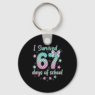 I Survived 67 Days Of School Mermaid Coquette Bow  Key Ring
