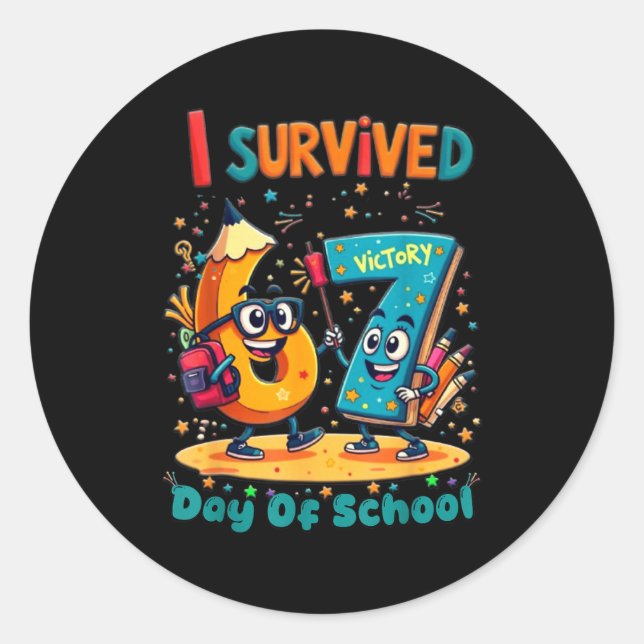 I Survived 67 Days Of School New Year Celebration  Classic Round Sticker (Front)