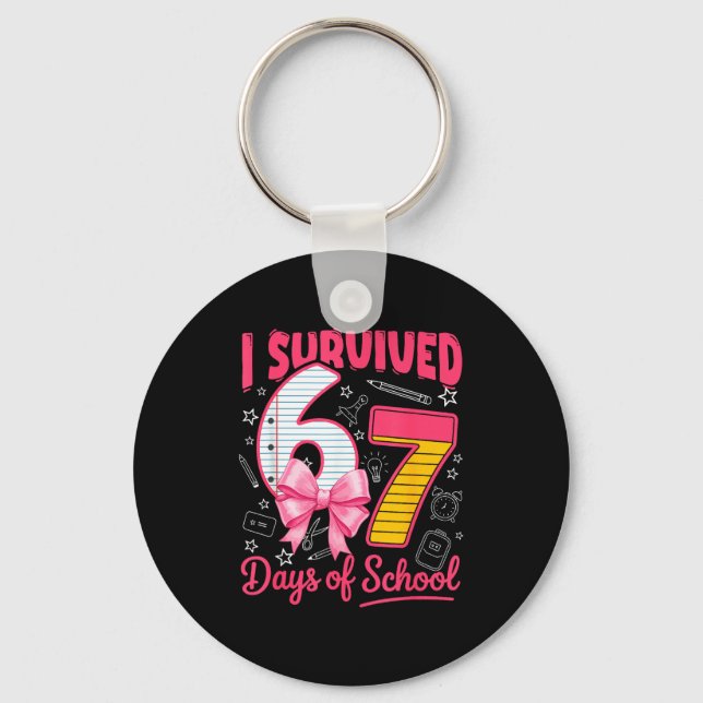 I Survived 67 Days Of School Nk Bow Girls Kids  Key Ring (Front)