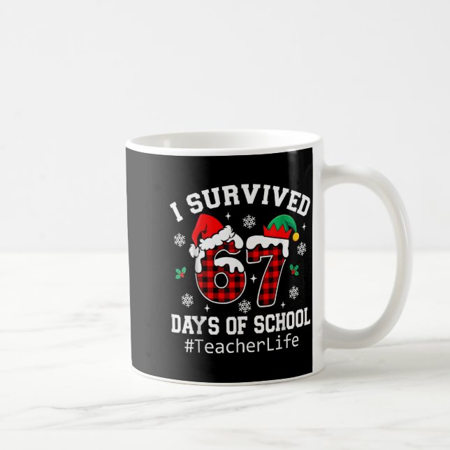 I Survived 67 Days Of School Red Buffalo Plaid Tea Coffee Mug (Right)