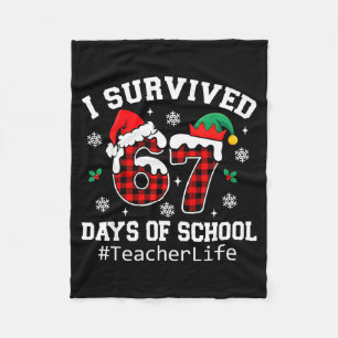 I Survived 67 Days Of School Red Buffalo Plaid Tea Fleece Blanket