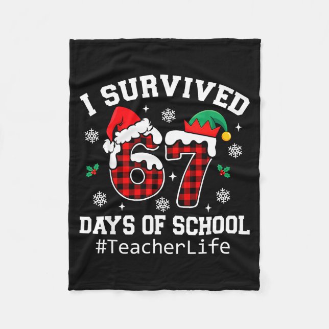 I Survived 67 Days Of School Red Buffalo Plaid Tea Fleece Blanket (Front)