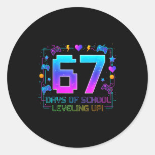 I Survived 67 Days Of School Retro Gamer Level Up  Classic Round Sticker