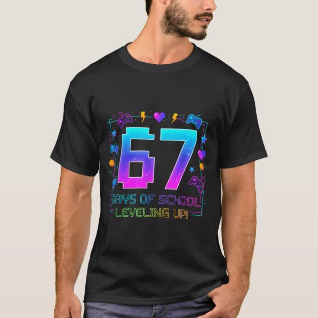 I Survived 67 Days Of School Retro Gamer Level Up  T-Shirt (Front)
