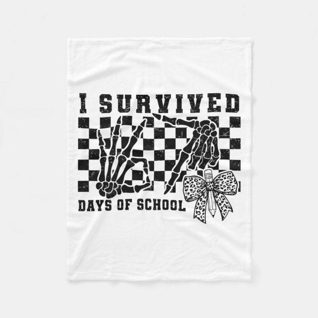 I Survived 67 Days Of School Skeleton Hand Sign Bo Fleece Blanket (Front)
