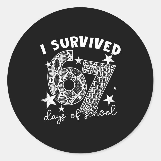 I Survived 67 Days Of School Snake, Alligator Rept Classic Round Sticker (Front)
