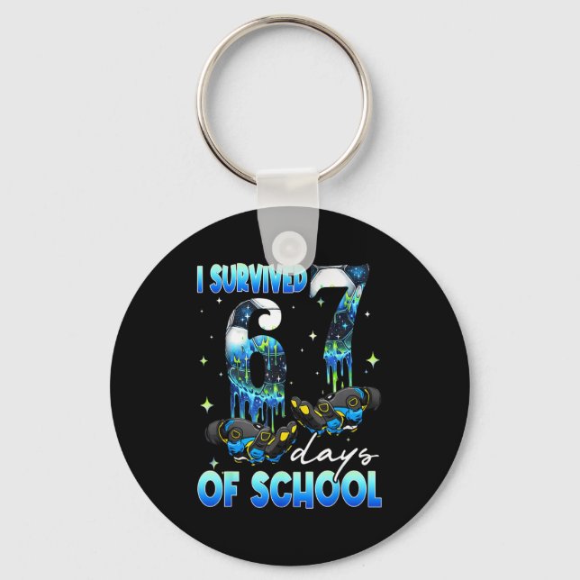 I Survived 67 Days Of School Soccer Boys Kids Six  Key Ring (Front)