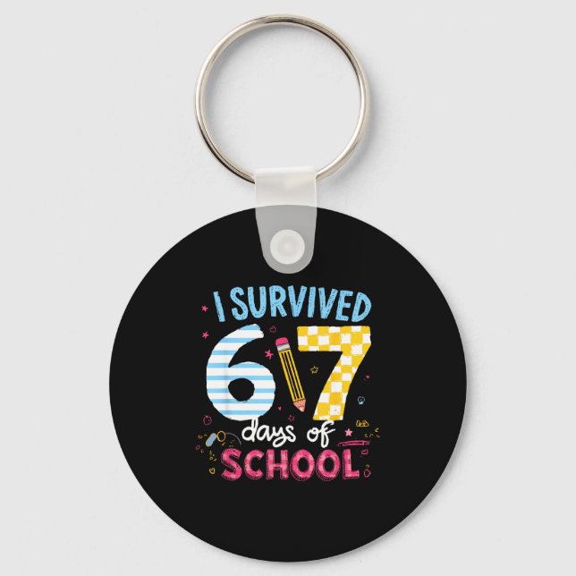I Survived 67 Days Of School Students Teachers Six Key Ring (Front)