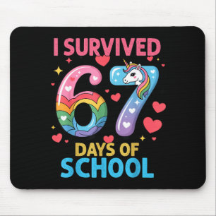 I Survived 67 Days Of School Unicorn Six Seven Tea Mouse Mat