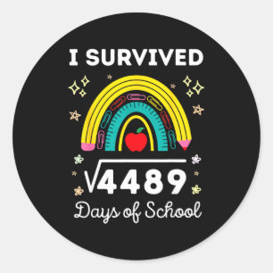 I Survived 67 Square Root Days Of School Funny Mem Classic Round Sticker