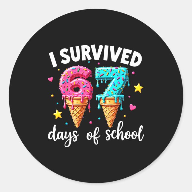 I Survived 67th Days School Drip Ice Cream Funny 6 Classic Round Sticker (Front)