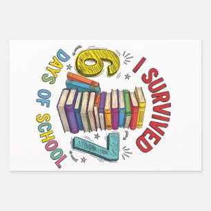 I Survived 6 7 Days of School 100th Days Of School Wrapping Paper Sheet