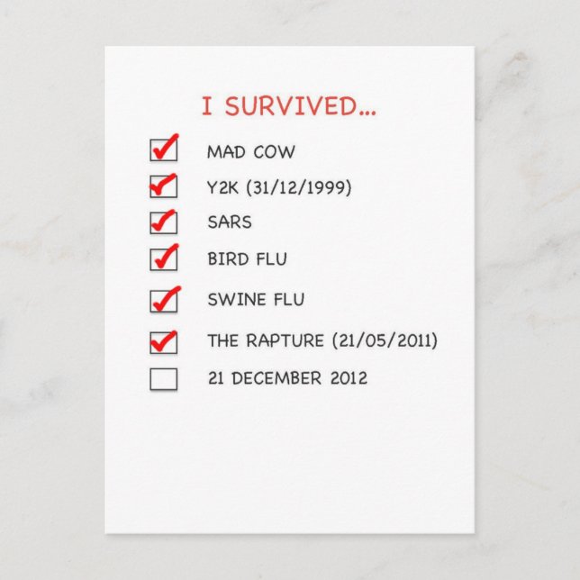 I Survived Checklist Postcard (Front)
