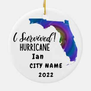 I Survived! Hurrican Ian Custom Florida City Name Ceramic Tree Decoration