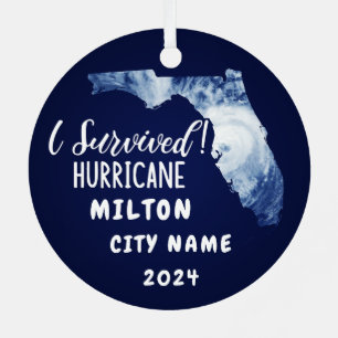 I Survived! Hurrican Milton Florida & City Name Metal Tree Decoration