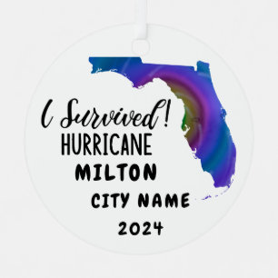 I Survived! Hurrican Milton Florida & City Name Metal Tree Decoration