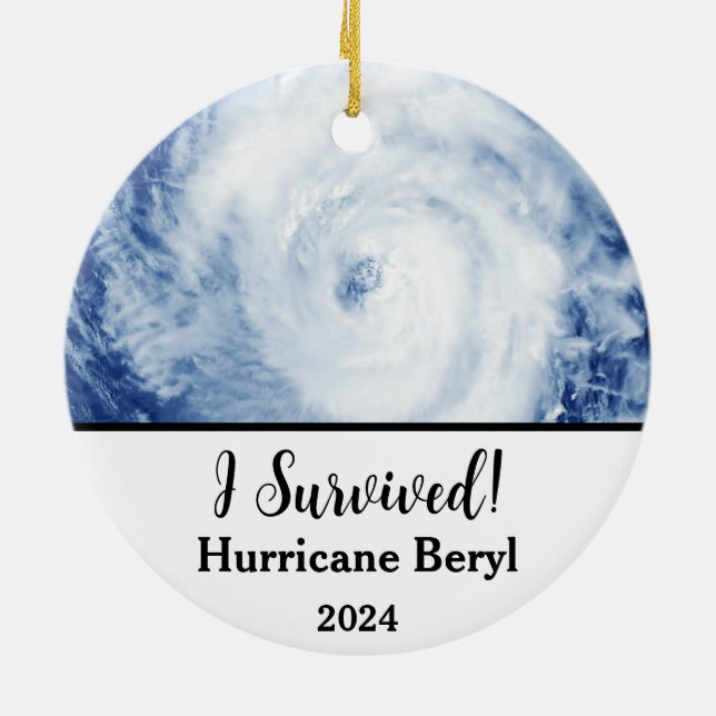 I Survived! Hurricane Beryl 2024 Ceramic Tree Decoration (Back)