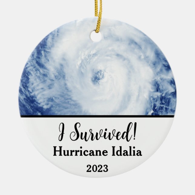 I Survived! Hurricane Idalia 2023 Ceramic Tree Decoration (Front)