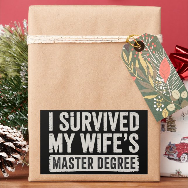 I Survived My Wife's Master Degree Graduation Gift Rectangular Sticker (Holiday)