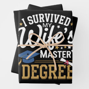I Survived My Wifes Masters Degree Wife Graduation Wrapping Paper Sheet