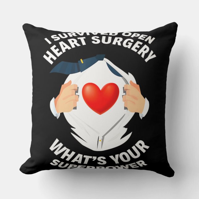 I Survived Open Heart Surgery Bypass Heart Survivo Cushion (Front)