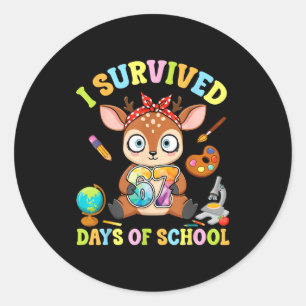 I Survived Six Seven Days Of School Cute Deer Stud Classic Round Sticker