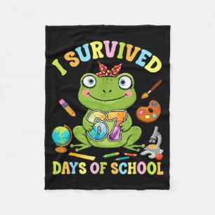 I Survived Six Seven Days Of School Cute Frog Stud Fleece Blanket