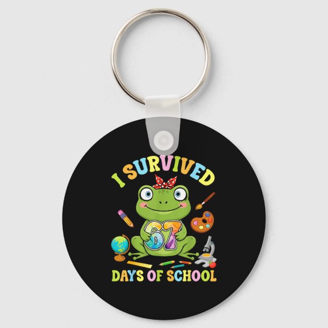 I Survived Six Seven Days Of School Cute Frog Stud Key Ring (Front)