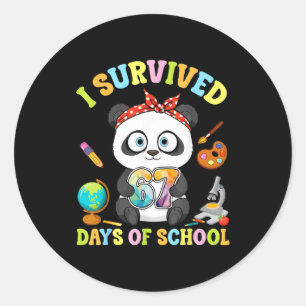 I Survived Six Seven Days Of School Cute Panda Stu Classic Round Sticker