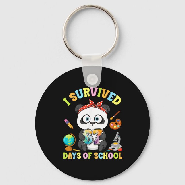 I Survived Six Seven Days Of School Cute Panda Stu Key Ring (Front)