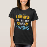 I Survived the First Year with Twins T-Shirt<br><div class="desc">Funny gift for twin mum or dad to celebrate their twins 1st birthday.</div>