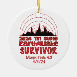 I Survived the NYC Earthquake Quake Tri State 2024 Ceramic Tree Decoration