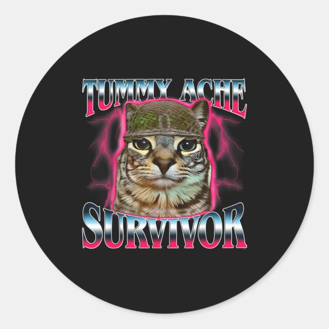 I Survived Today's Funny Tummy Ache Survivor Cat M Classic Round Sticker (Front)