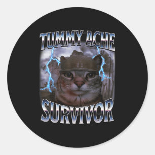 I Survived Today's Tummy Ache Funny Silly Cat Meme Classic Round Sticker