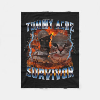 I Survived Today's Tummy Ache Funny Silly Cat Meme Fleece Blanket