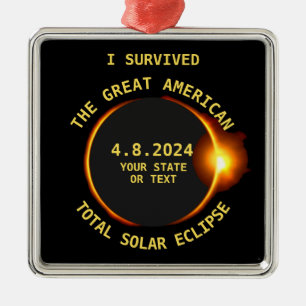 I Survived Total Solar Eclipse 4.8.2024 USA Metal Tree Decoration