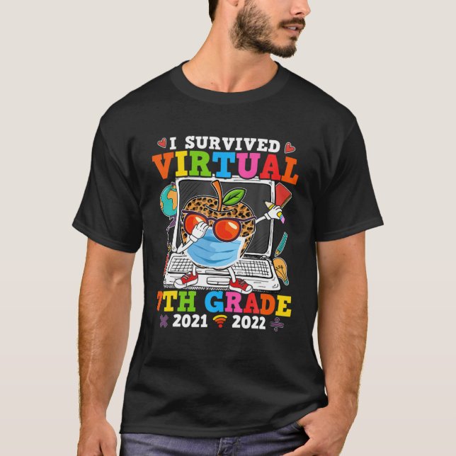 I Survived Virtual 7Th Grade Leopard Apple Back To T-Shirt (Front)